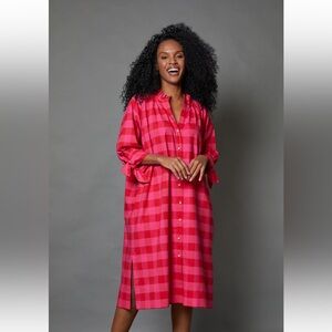 August Morgan by Kate Hersch Pink and Red Plaid Button-Up Shirt Dress